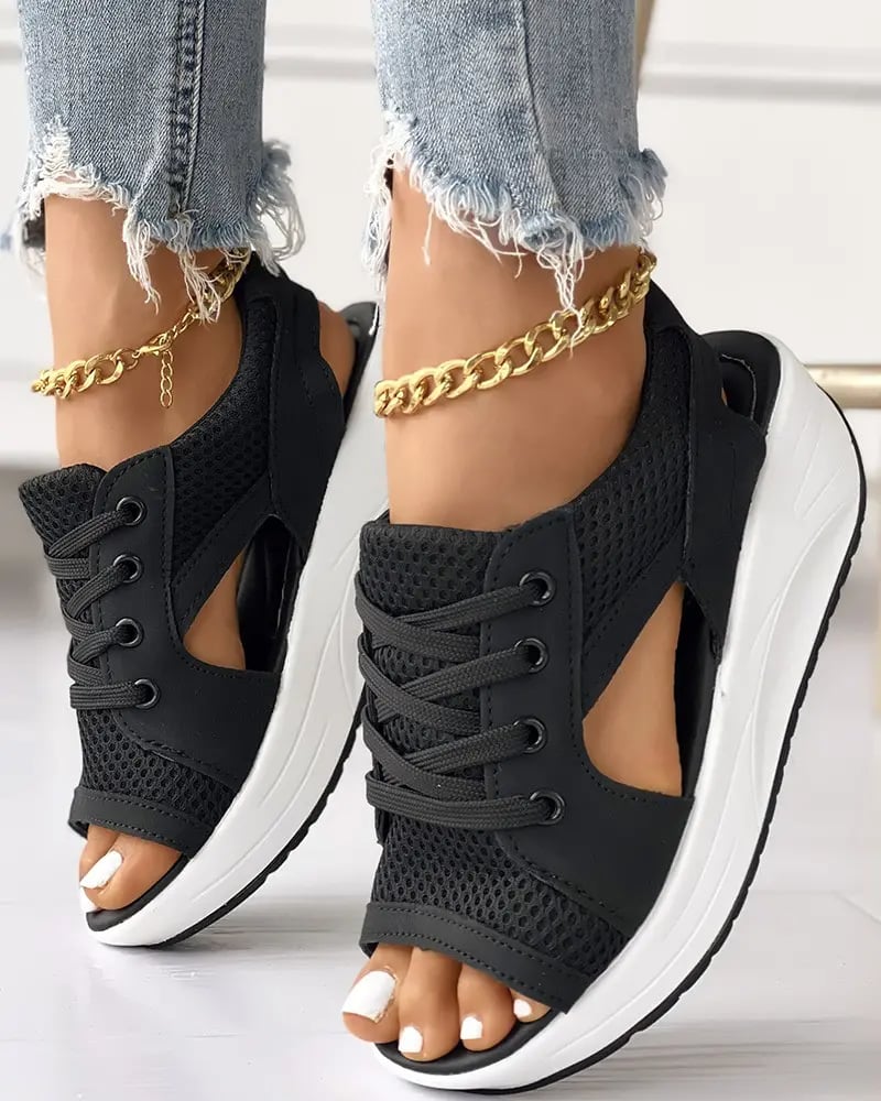 ⏰Last Day Promotion 48% OFF-Contrast Paneled Cutout Lace-up Muffin Sandals