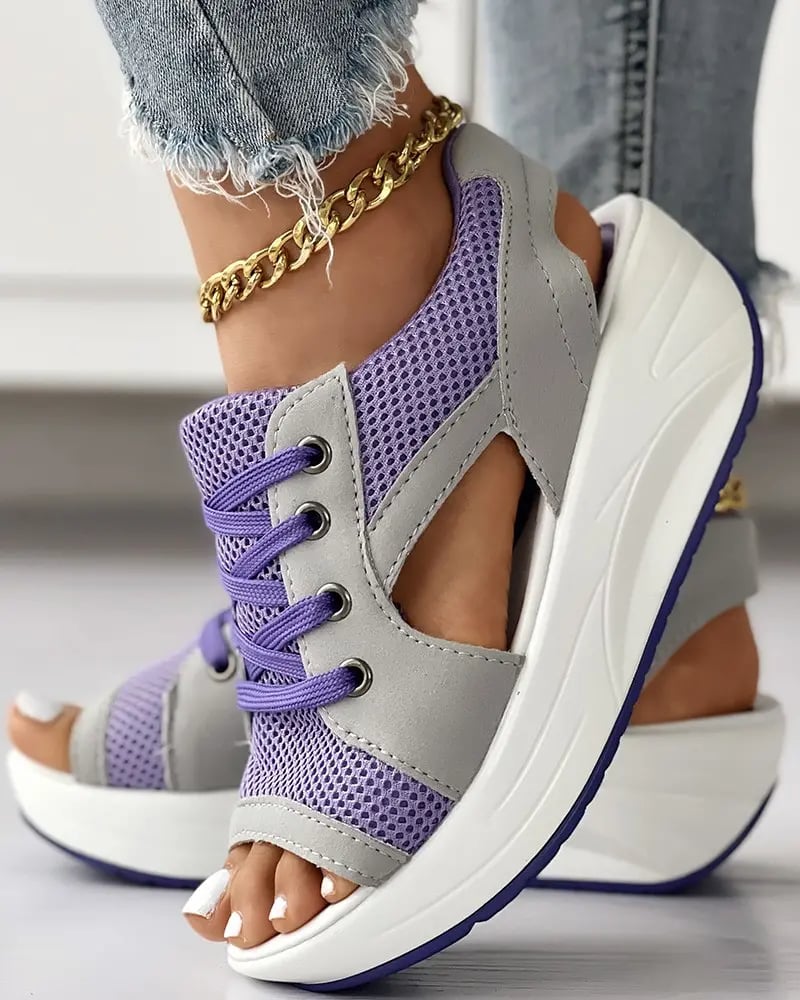 ⏰Last Day Promotion 48% OFF-Contrast Paneled Cutout Lace-up Muffin Sandals