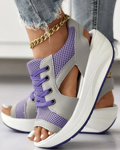 ⏰Last Day Promotion 48% OFF-Contrast Paneled Cutout Lace-up Muffin Sandals