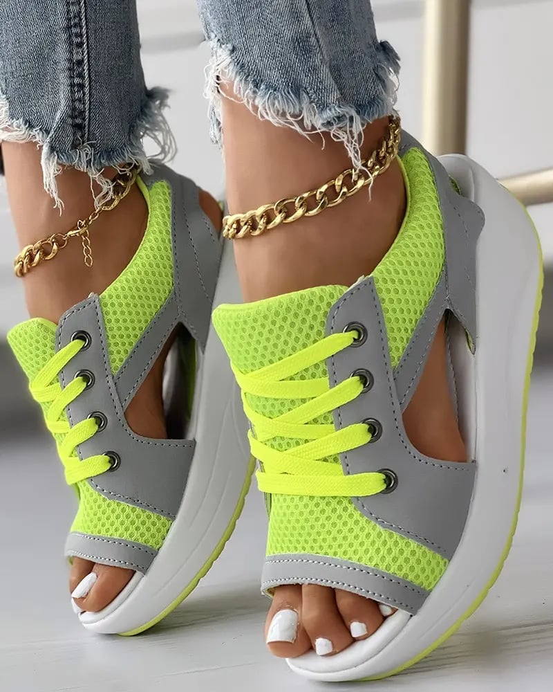 ⏰Last Day Promotion 48% OFF-Contrast Paneled Cutout Lace-up Muffin Sandals