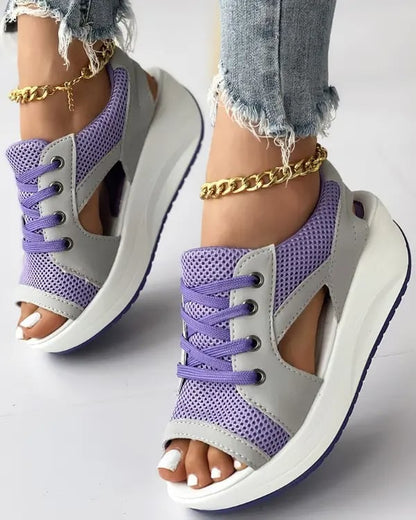 ⏰Last Day Promotion 48% OFF-Contrast Paneled Cutout Lace-up Muffin Sandals