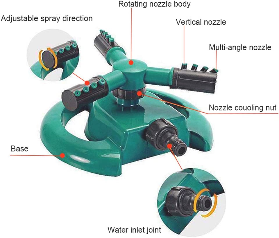 3 Arm 360° Rotating Water Sprinkler for Garden