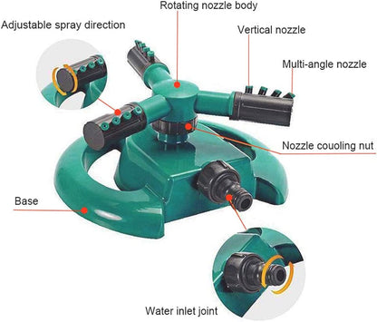 3 Arm 360° Rotating Water Sprinkler for Garden