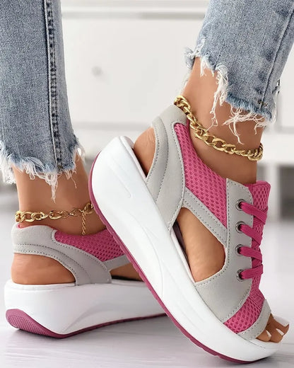 ⏰Last Day Promotion 48% OFF-Contrast Paneled Cutout Lace-up Muffin Sandals