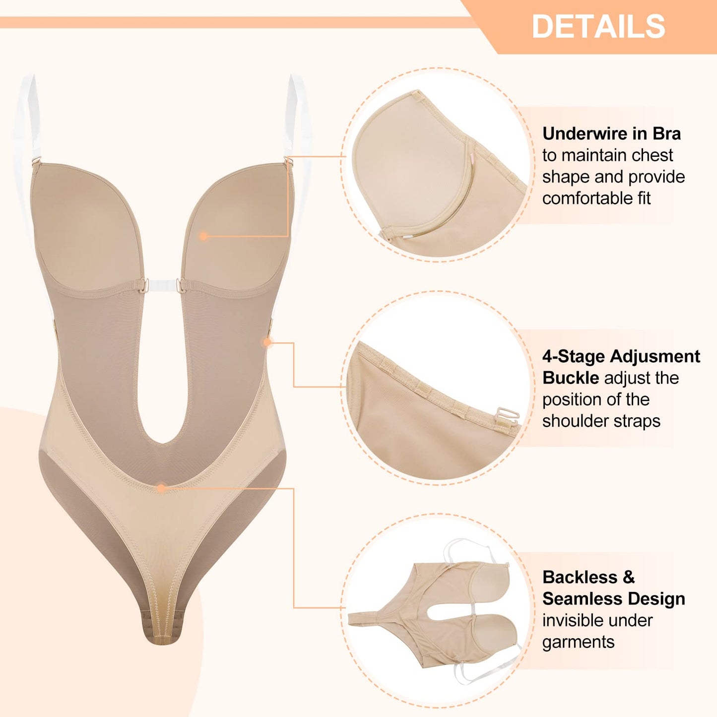 Plunge Backless Body Shaper Bra