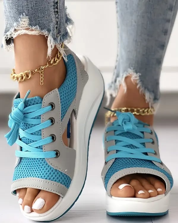 ⏰Last Day Promotion 48% OFF-Contrast Paneled Cutout Lace-up Muffin Sandals
