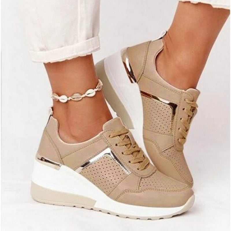 Women's Lace-Up Wedge Sports Vulcanized Casual Comfy Shoes