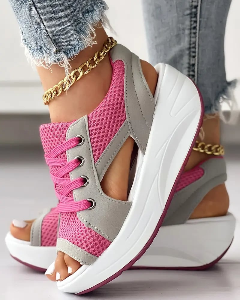 ⏰Last Day Promotion 48% OFF-Contrast Paneled Cutout Lace-up Muffin Sandals